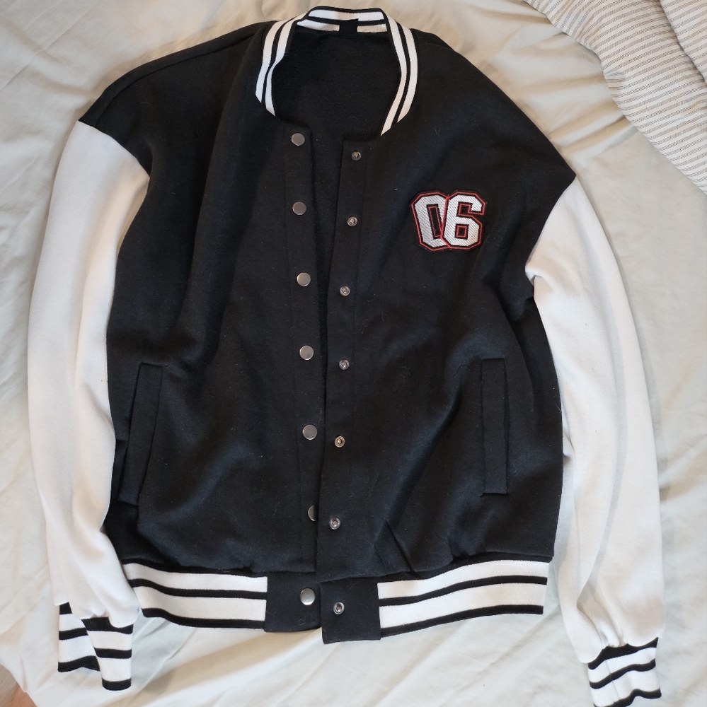 Black and White Varsity Jacket with Patch